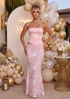 Impossible Desire Corset Embellished Maxi Dress Pink