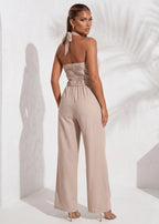Idle Heart Halterneck Jumpsuit Beige