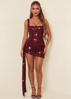Distant Memories Drape Mini Dress Burgundy