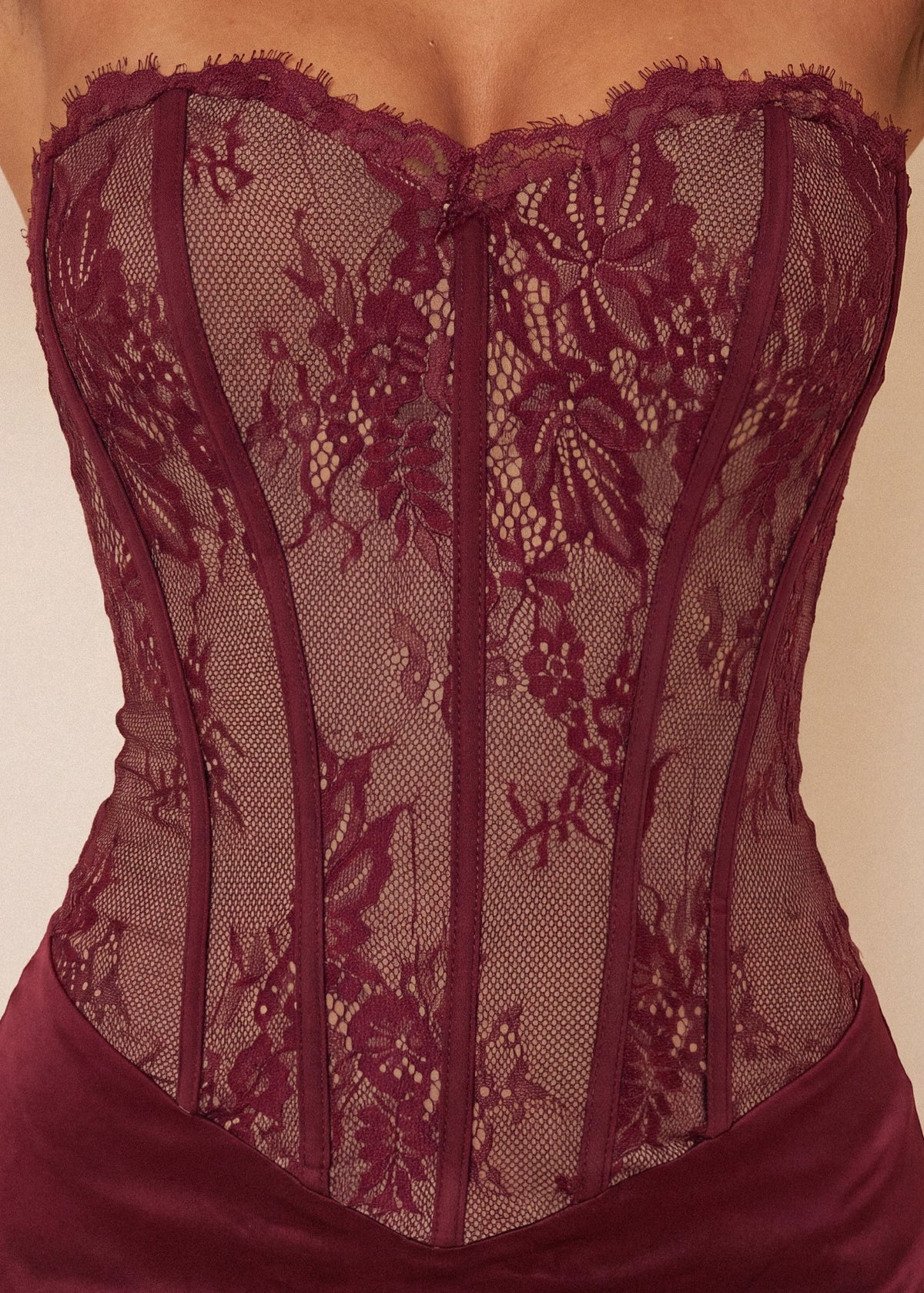 Hidden Romance Corset Maxi Dress Wine