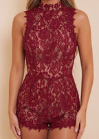Flawlessly Lost Lace Backless Playsuit Burgundy