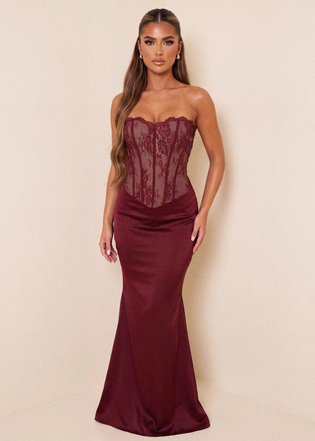 Hidden Romance Corset Maxi Dress Wine