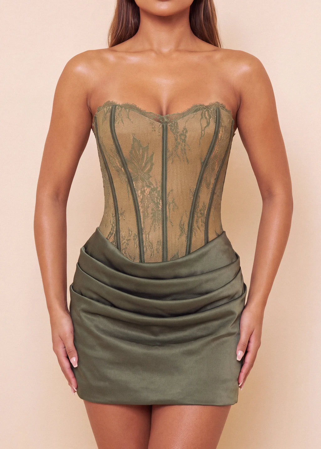 Secret Garden Lace Corset Mini Dress Olive Green