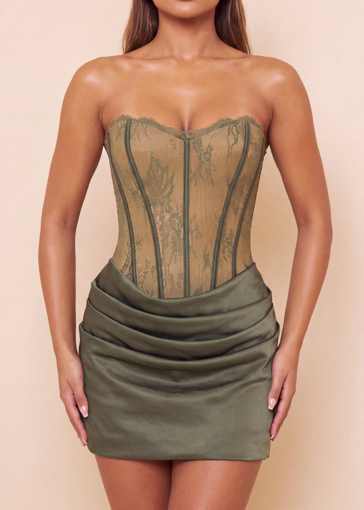 Secret Garden Lace Corset Mini Dress Olive Green