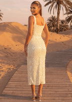 Flutter Away Sequin Midi Dress Yellow