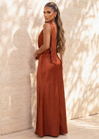 Burn For You Backless Satin Maxi Dress Burnt Orange