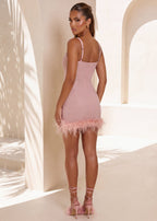 Silent Heartbeat Feather Detail Mini Dress Pink