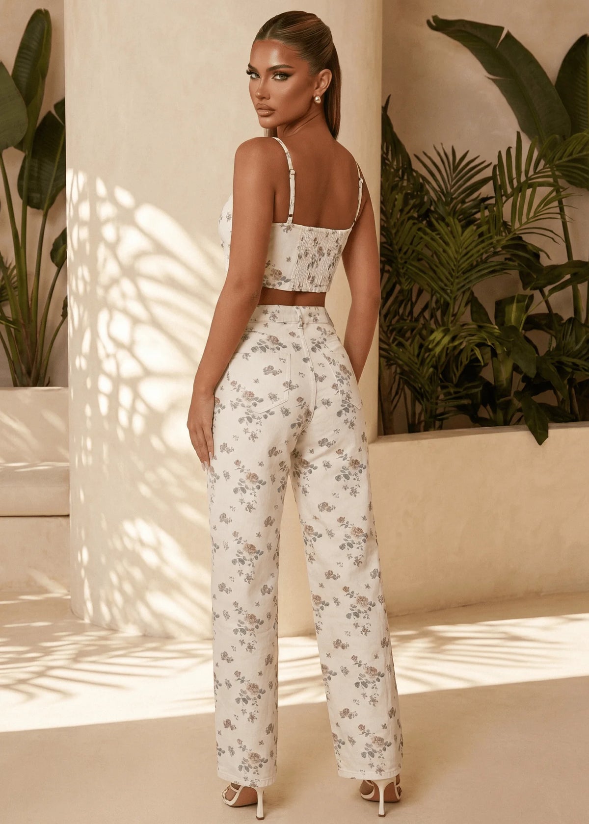 Forever Flirty Floral Denim Crop Top White