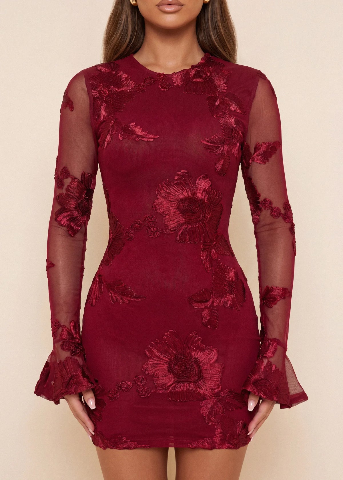 Love to Dream Long Sleeve Mini Dress Burgundy