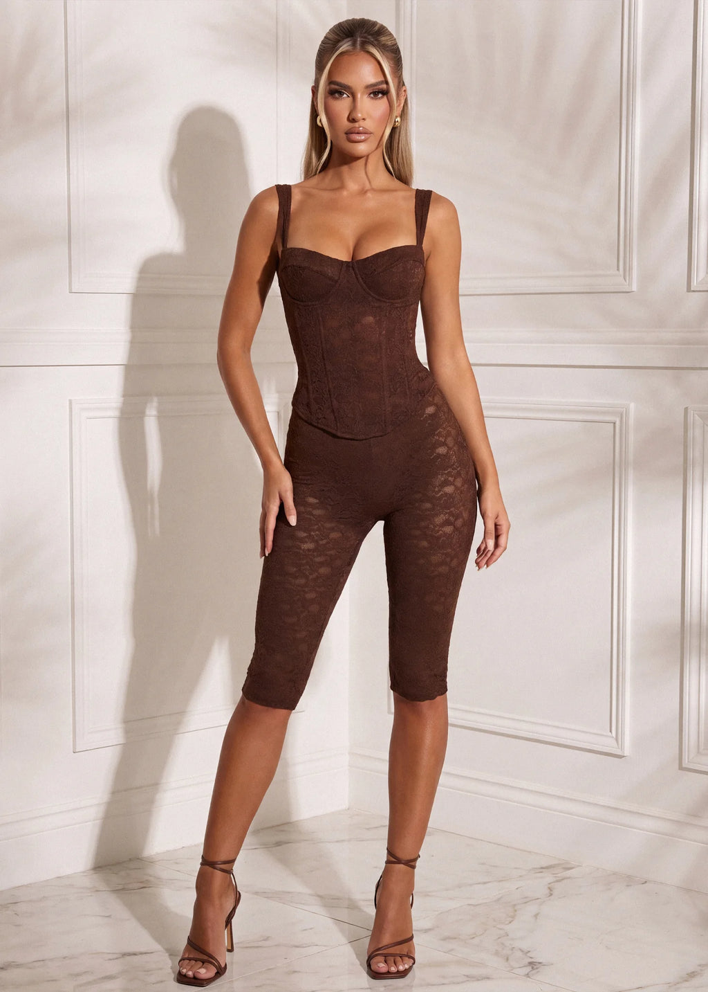 Time After Time Lace Capri Two Piece Brown