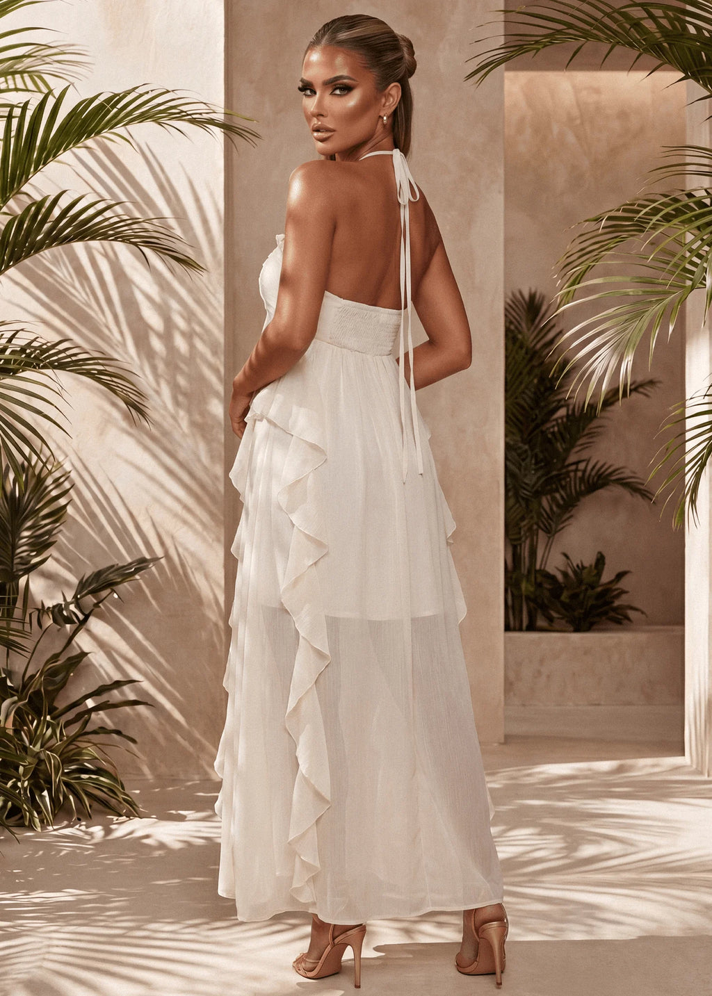 Waste Your Heart Ruffle Maxi Dress Ivory