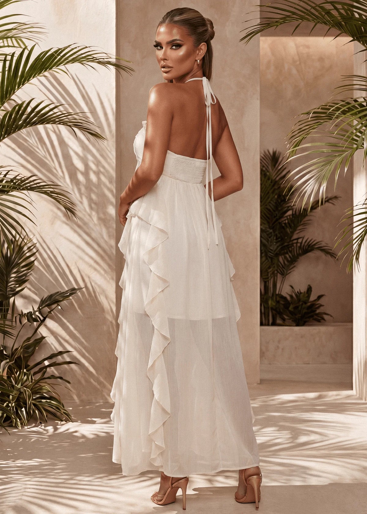 Waste Your Heart Ruffle Maxi Dress Ivory