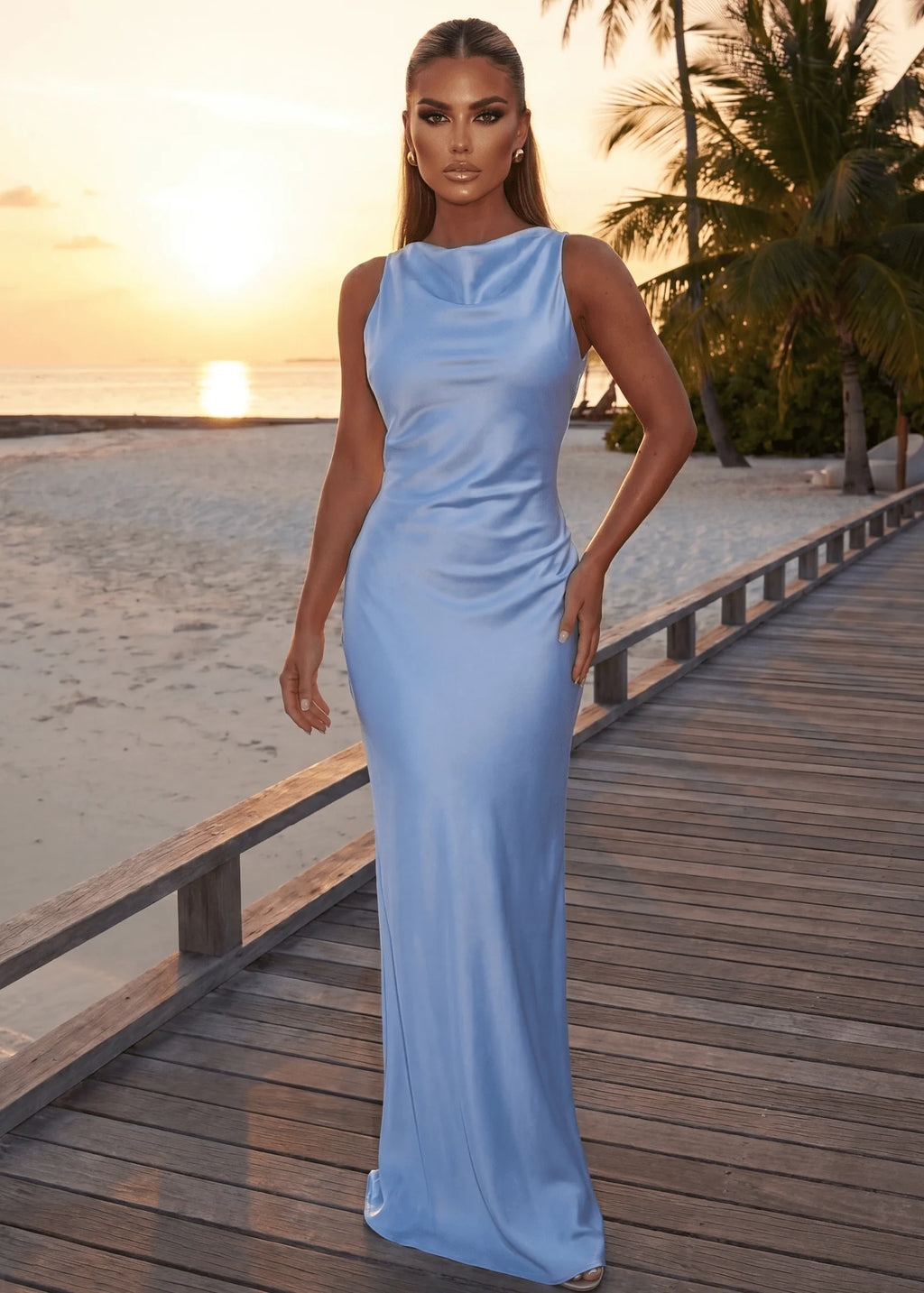 Euphoria Satin Maxi Dress Blue