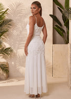 Forever Begins 3D Flower Maxi Dress White