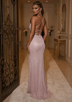 Mila Glitter Split Gown Light Pink