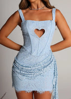Taste Of Love Heart Cut Out Lace Mini Dress Blue