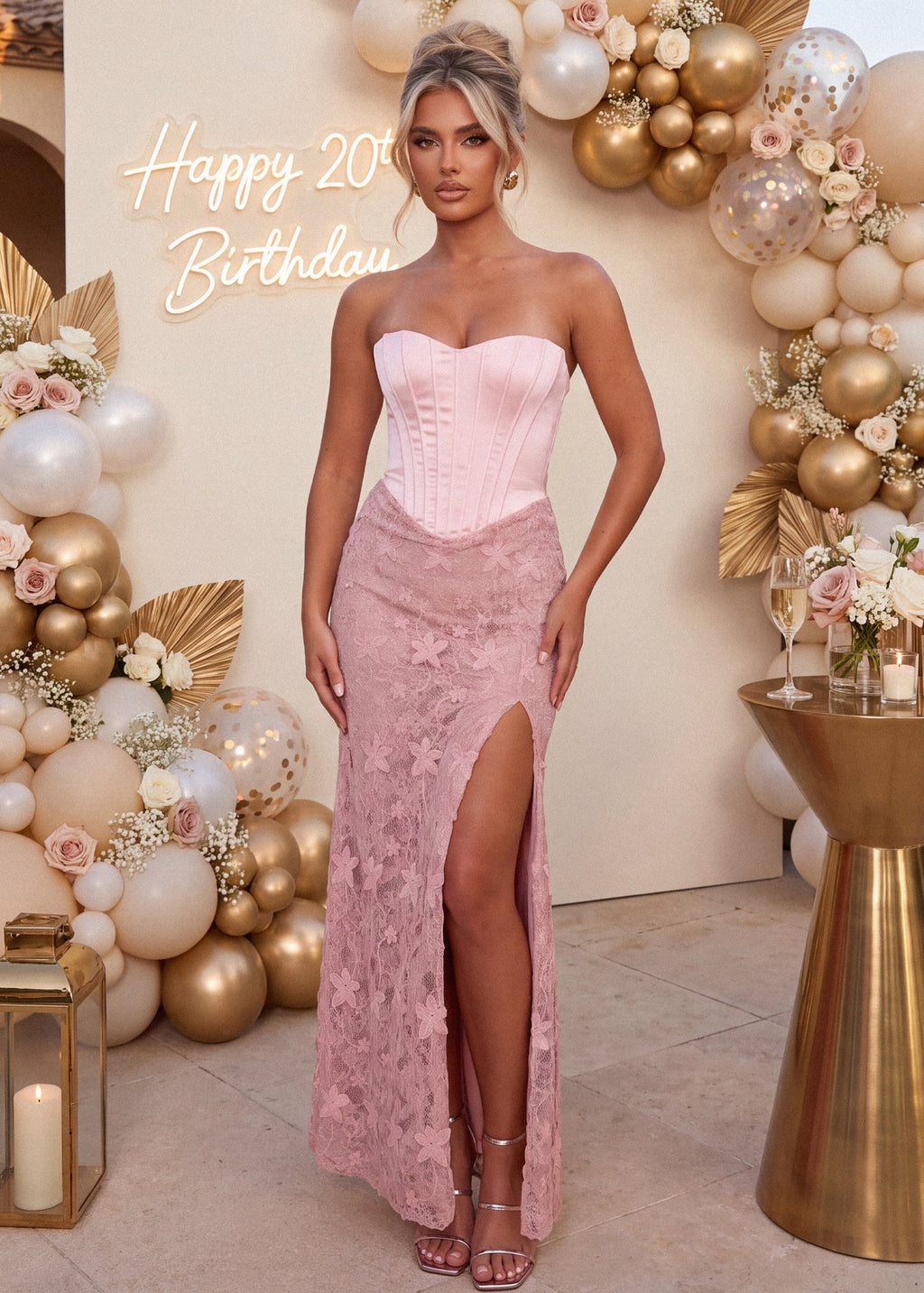 Love Me Softly Lace Bow Gown Pink