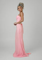 Secret Love Glitter Mesh Gown with Diamante Belt Pink
