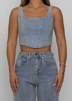 Forever Sparkle Diamante Corset Top Blue