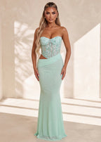 Ocean Eyes Embellished Corset Cut Out Maxi Dress Mint
