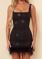 Silent Heartbeat Feather Detail Mini Dress Black