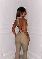 Forever Radiant Ruffle Lurex Jumpsuit Gold