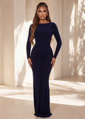 Night To Remember Backless Long Sleeve Maxi Dress Navy
