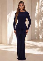 Night To Remember Backless Long Sleeve Maxi Dress Navy