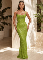 Dare To Be Open Back Sequin Maxi Dress Green