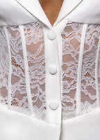 Unspoken Secrets Lace Blazer Two Piece White