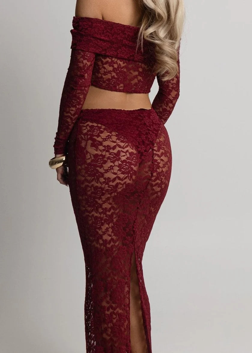 Opulent Dreams Lace Two Piece Burgundy