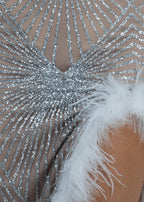 Martha Mae Premium Feather Trim Gown Silver