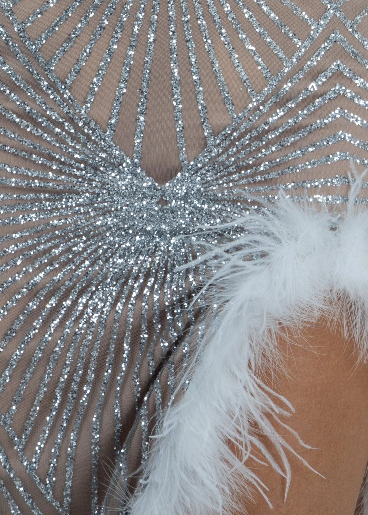 Martha Mae Premium Feather Trim Gown Silver