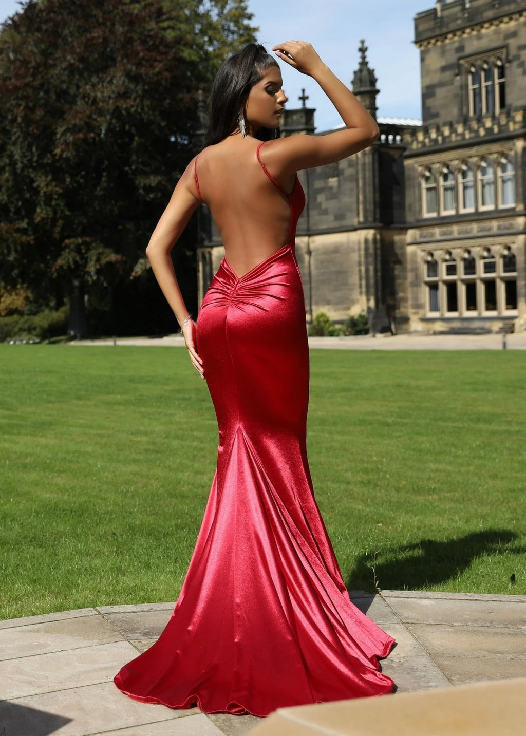 Love Affair Satin Gown with Ruched Back Red