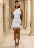 Untamed Aura Sequin Feather Mini Dress White
