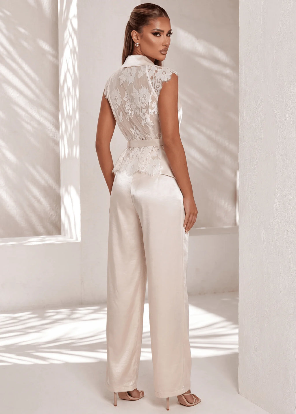 Never Yours Satin Two Piece Beige