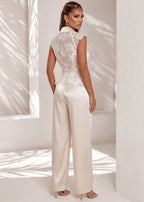 Never Yours Satin Two Piece Beige