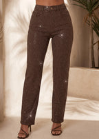 Inner Sparkle Embellished Diamante Jeans Brown