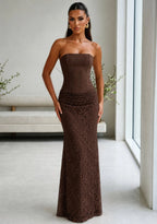 Delicate Desire Corset Lace Maxi Dress Brown