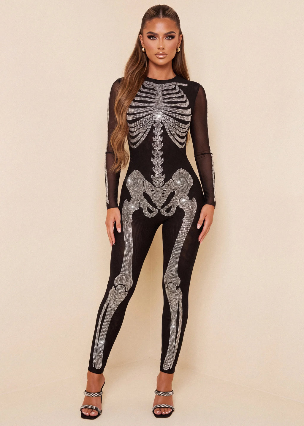 Bone To Be Wild Embellished Bodycon Jumpsuit Black